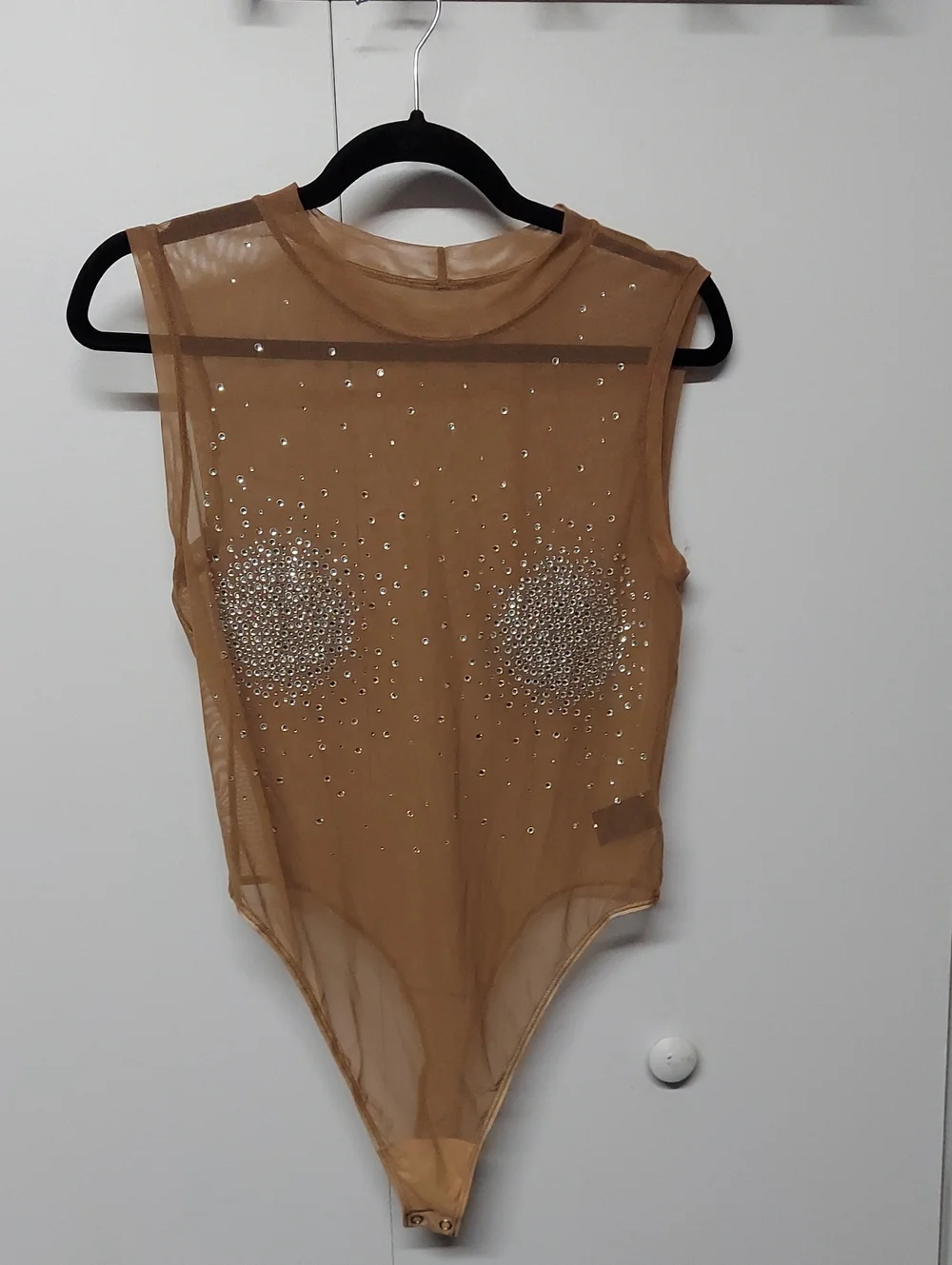Good American Nude Sheer Embellished Rhinestone Bodysuit Size 3 New